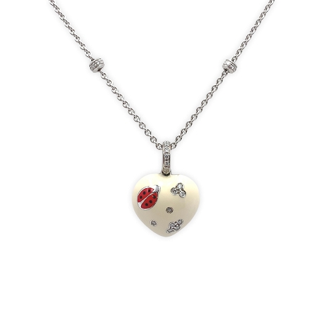 18K Gold Aaron Basha Enamel Necklace with Ladybug design and Chain with Rondelles   j7623